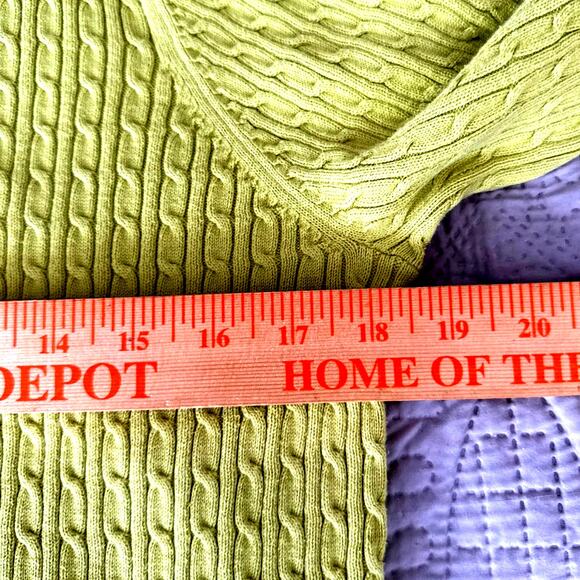 Lands' End Womens Cable Knit Sweater Large Preppy Old Money Crew Avocado Green - Picture 6 of 7